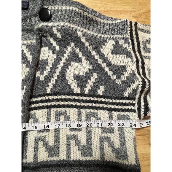 Vintage LeRoy Knitwear Geometric Retro Cardigan Sweater Gray Black 80s Taiwan SM - Picture 10 of 12